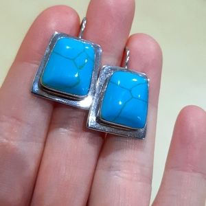 Sterling Silver and Turquoise Colored Stone Earrings